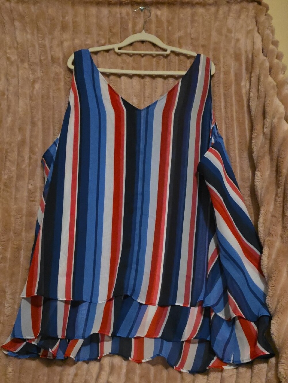 Striped Double Ruffle Tank- Blue / Red - Picture 3 of 3